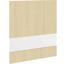 Dvířka skříně s dřevěným dekorem a bílým akcentním pruhem