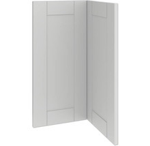 Rohový pohled na dvě kuchyňská dvířka v kazetovém stylu