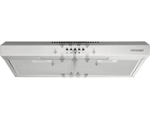 Odsavač par s ovládacími knoflíky a indikátory proudění vzduchu