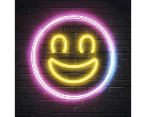 Skleněný obraz Neon Smile 20x20cm Neonové světlo ve tvaru usměvavého obličeje
