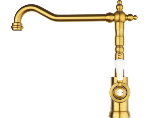 Dřezová baterie páková KEO DOUR zlatá 88PJ572L1HH Zlatá kuchyňská baterie s bílou rukojetí