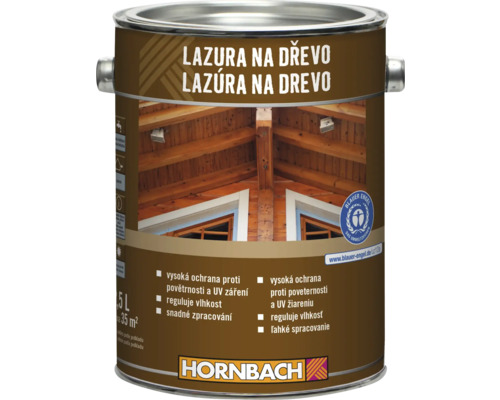 Lazura na dřevo v kovovém kbelíku s logem Hornbach