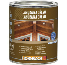 Lazura na dřevo v plechové dóze s logem Hornbach a environmentální značkou Modrý anděl
