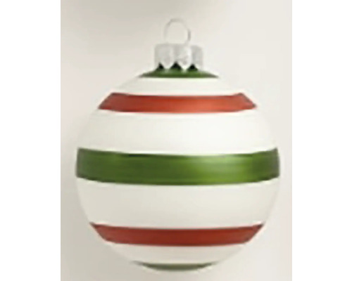 Vánoční ozdoba koule skleněná motiv proužků Ø 8 cm bílá Vánoční baňka s vodorovnými pruhy