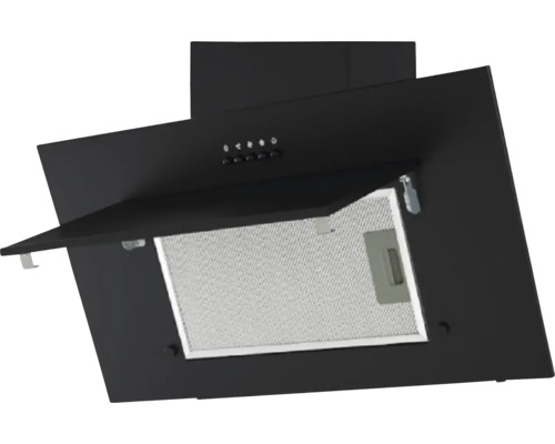 Černý odsavač par s otevřeným filtrem