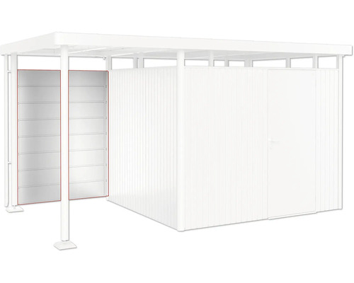 Zadní stěna k přístřešku pro zahradní domky Biohort HighLine vel. S 2-5 134 x 181 cm stříbrná metalická Kovový přístřešek pro auto s regálovými prvky