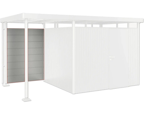 Zadní stěna k přístřešku pro zahradní domky Biohort HighLine vel. S 2-5 134 x 181 cm šedý křemen metalický Pohled na box na nářadí s přídavnými prvky
