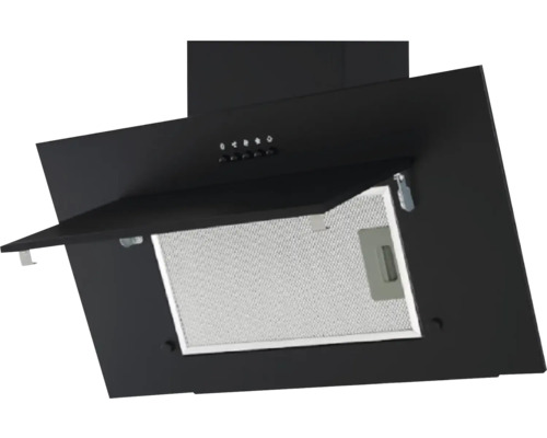 Černý odsavač par s kovovým tukovým filtrem