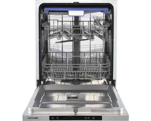 Otevřená myčka nádobí s koši na nádobí