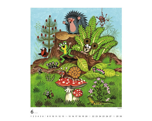 Ilustrace zvířat v lese na listu kalendáře