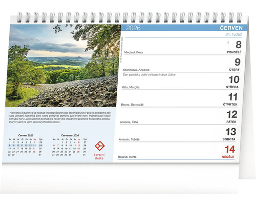 Stolní kalendář 2026 s motivem krajiny a kalendáriem