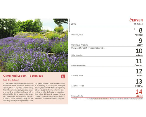 Kalendářní list měsíce června s obrázkem Ostrá nad Labem – Botanicus.