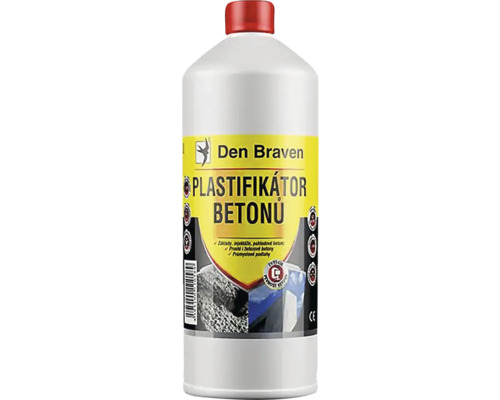 Den Braven plastifikátor do betonu v bílé lahvi s červeným uzávěrem