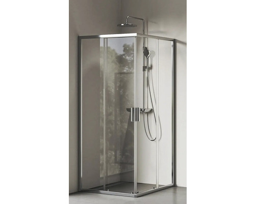 Sprchový kout s rohovým vstupem RAVAK Blix II 90 x 90 cm barva rámu hliník dekor skla čiré sklo 1LM70C00Z1 Rohová sprcha s posuvnými dveřmi a sprchovou hlavicí