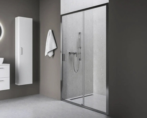 Sprchové dveře do niky RAVAK Blix II 110 cm barva rámu hliník dekor skla čiré sklo 0PMD0C00Z1 Koupelna se sprchovým koutem s posuvnými dveřmi, skříňkou pod umyvadlo a vysokou skříní