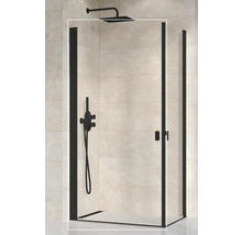 Sprchový kout s černým rámem a dešťovou sprchou