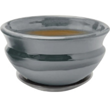 Šedý keramický květináč s podšálkem