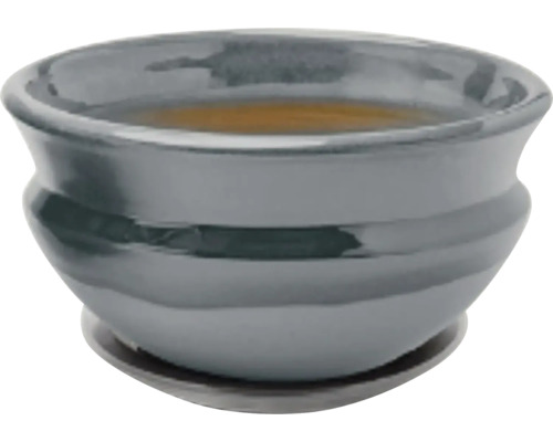 Šedý keramický květináč s podšálkem