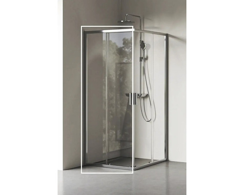 Sprchový kout s rohovým vstupem RAVAK Blix II 80 cm barva rámu hliník dekor skla čiré sklo 1XM40C00Z1 Rohová sprcha s posuvnými dveřmi a sprchovou armaturou