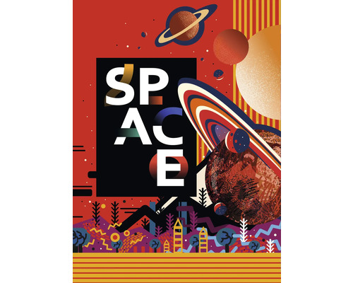 Grafické znázornění planet a slova prostor