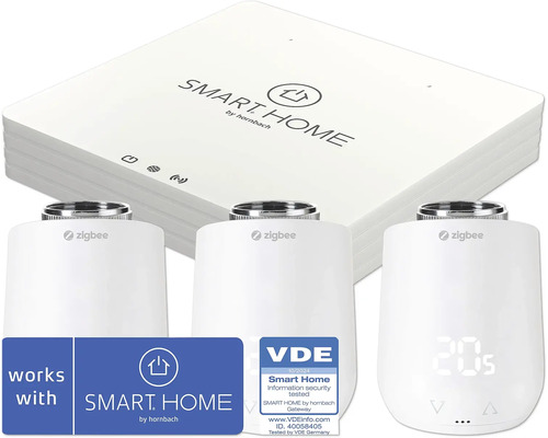 Startovací sada topení SMART HOME by hornbach V2 včetně gateway a 3x termostat Eurotronic Comet Zigbee Chytré domácí radiátorové termostaty s bránou pro regulaci vytápění