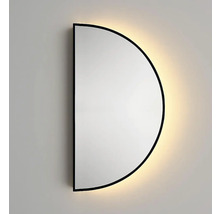 Půlkruhovité nástěnné zrcadlo s rámem a podsvícením