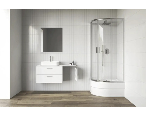 Čtvrtkruhový sprchový kout RAVAK Blix II 90 cm barva rámu hliník dekor skla čiré sklo 3BM70C40Z1 Koupelna se sprchou, umyvadlem, zrcadlem a obklady