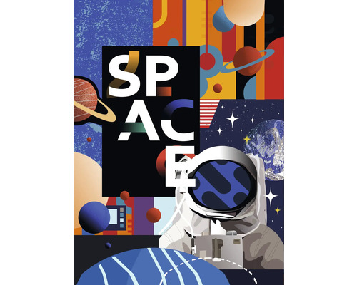 Obraz na plátně Space Astronaut 50x70cm Grafické znázornění vesmírných motivů s astronautem, planetami a hvězdami