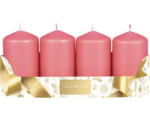 Svíčky adventní metalické Ø 5 cm matně růžové 4 ks Čtyři svíčky ve tvaru válce v dekorativním balení