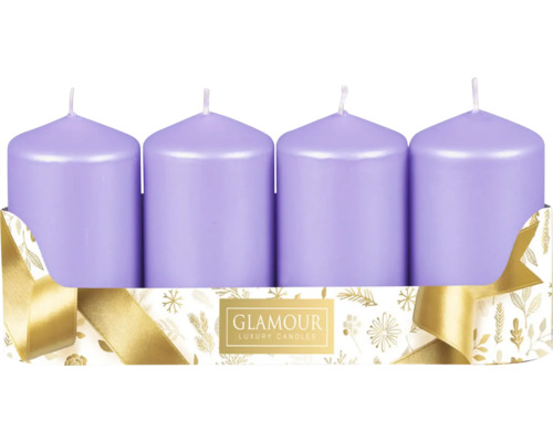 Svíčky adventní metalické Ø 5 cm matně fialové 4 ks Čtyři svíčky v dekorativním balení