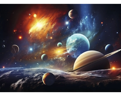 Ilustrace planet a hvězd ve vesmíru