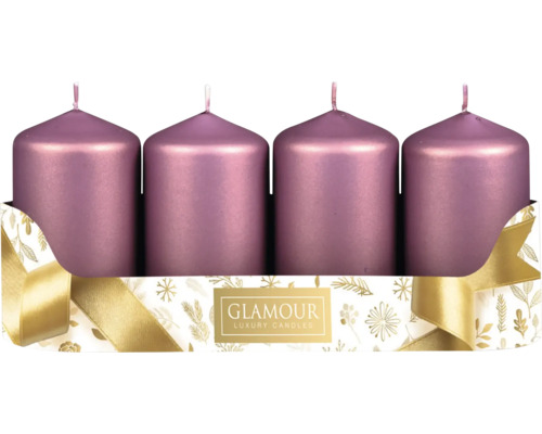 Svíčky adventní metalické Ø 5 cm matně růžové 4 ks Čtyři svíčky ve svazku