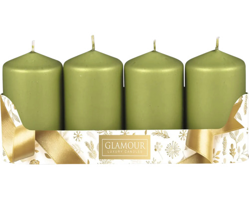 Svíčky adventní metalické Ø 5 cm matně olivové 4 ks Čtyři svíčky ve válci v balení