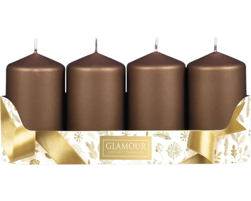 Svíčky adventní metalické Ø 5 cm matně hnědé 4 ks Čtyři svíčky v obalu