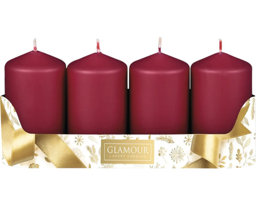 Svíčky adventní metalické Ø 5 cm matně červené 4 ks Čtyři svíčky ve slavnostním balení s logem Glamour Luxury Candles.