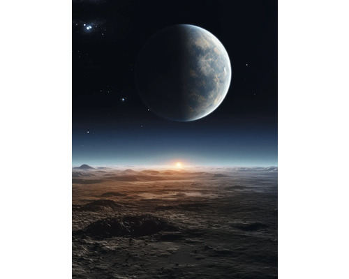 Obraz na plátně Between sun 50x70cm Ilustrace planetární krajiny s jinou planetou na obloze