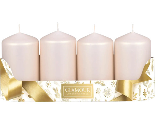 Svíčky adventní metalické Ø 5 cm matně béžové 4 ks Čtyři svíčky v slavnostním balení