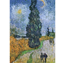 Malba krajiny s cypřiši, hvězdami a postavami