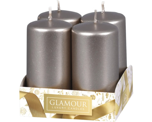 Svíčky adventní perleťové Ø 4 cm šedé 4 ks Čtyři svíčky v obalu