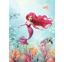 Ilustrace mořské panny v oceánu s rybami, korály a želvou