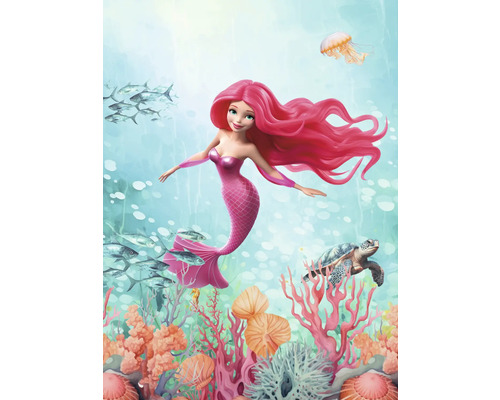 Obraz na plátně Mermaid 50x70cm Ilustrace mořské panny v oceánu s rybami, korály a želvou
