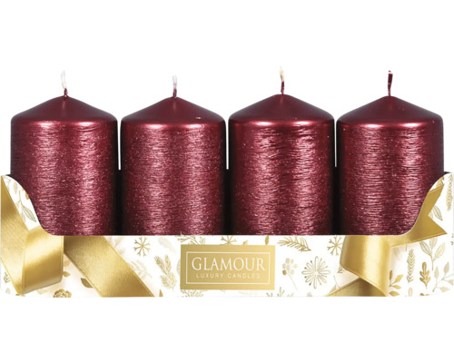 Svíčky adventní škrábané Taurus metalické bordó 4 ks Čtyři svíčky v balení