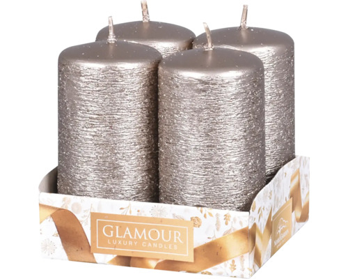 Svíčky adventní škrábané Taurus metalické šedé 4 ks Čtyři válcové svíčky se strukturovaným povrchem v balení