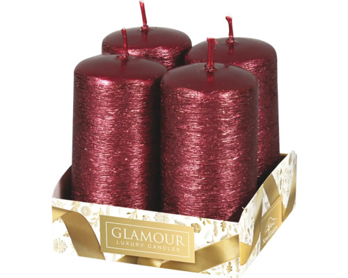 Svíčky adventní škrábané Taurus metalické bordó 4 ks Čtyři svíčky ve tvaru válce v balení