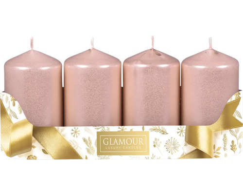 Svíčky adventní metalické Ø 5 cm lesklé růžové 4 ks Čtyři svíčky v dekorativním balení