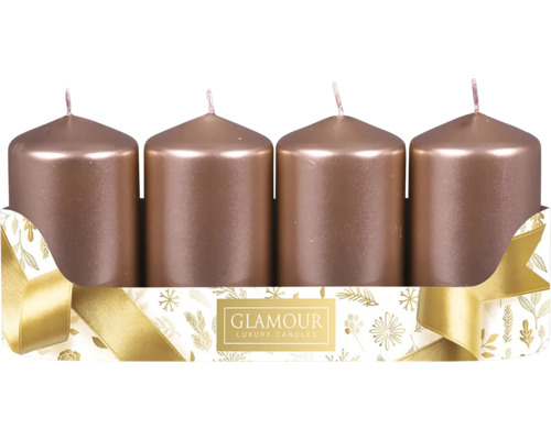 Svíčky adventní metalické Ø 5 cm rosegold 4 ks Čtyři svíčky ve slavnostním balení
