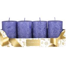 Čtyři modré sloupové svíčky v ozdobném balení