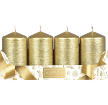 Čtyři zlaté sloupové svíčky v ozdobném balení