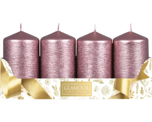 Svíčky adventní škrábané Taurus metalické růžové 4 ks Čtyři svíčky ve tvaru válce v dekorativním balení