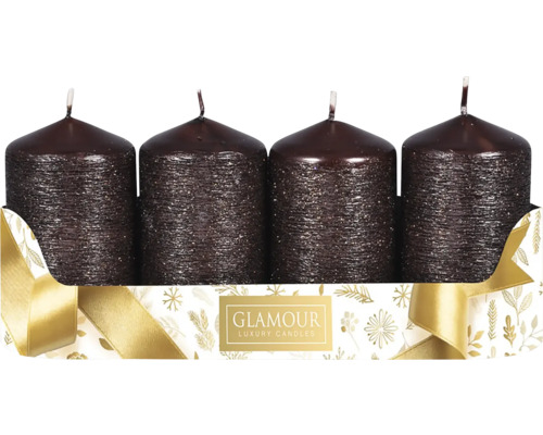 Svíčky adventní škrábané Taurus metalické hnědé 4 ks Čtyři svíčky v balení, třpytivé